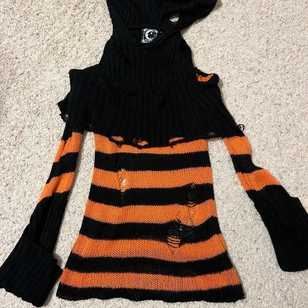 Killstar Orange And Black Stripped Sweater